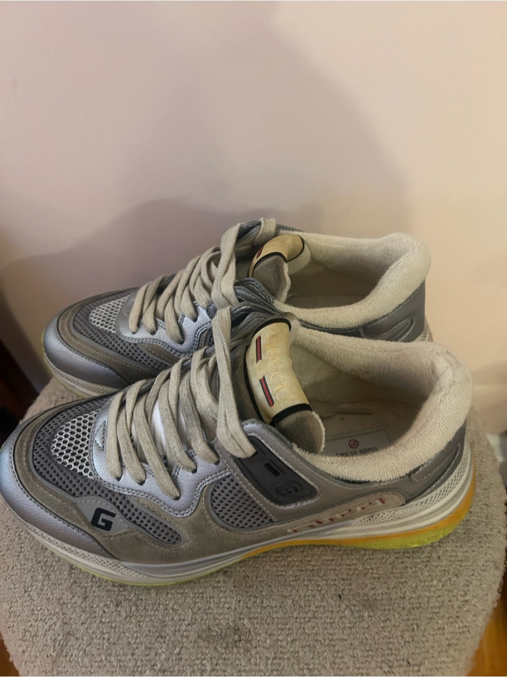 Gucci Women’s Grey and Yellow Athletic Sneakers